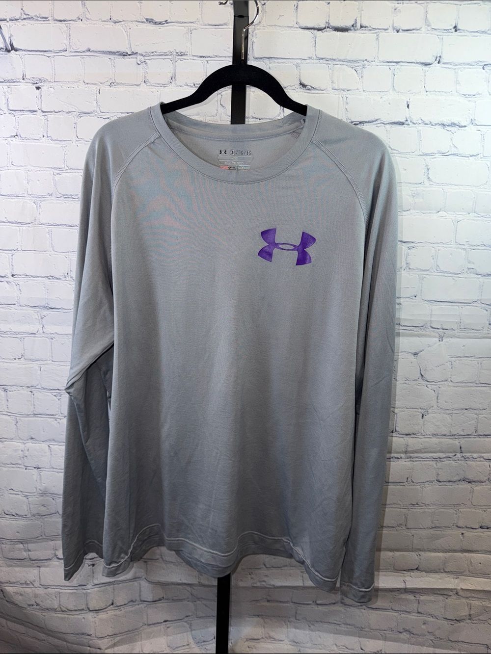 Under Armour Men's Long Sleeve Performance Top - Light Gray with Purple Logo